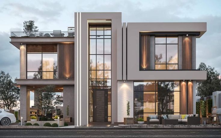 cách nhiệt biệt thự hiện đại mặt tiền kính lớn, ứng dụng giải pháp cách nhiệt tối ưu.