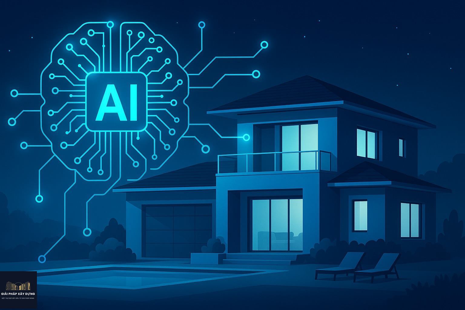 AI Trong Kiến Trúc Và Xu Hướng Thiết Kế Biệt Thự Thông Minh Tương Lai 6 AI trong kiến trúc ứng dụng vào thiết kế biệt thự thông minh về đêm