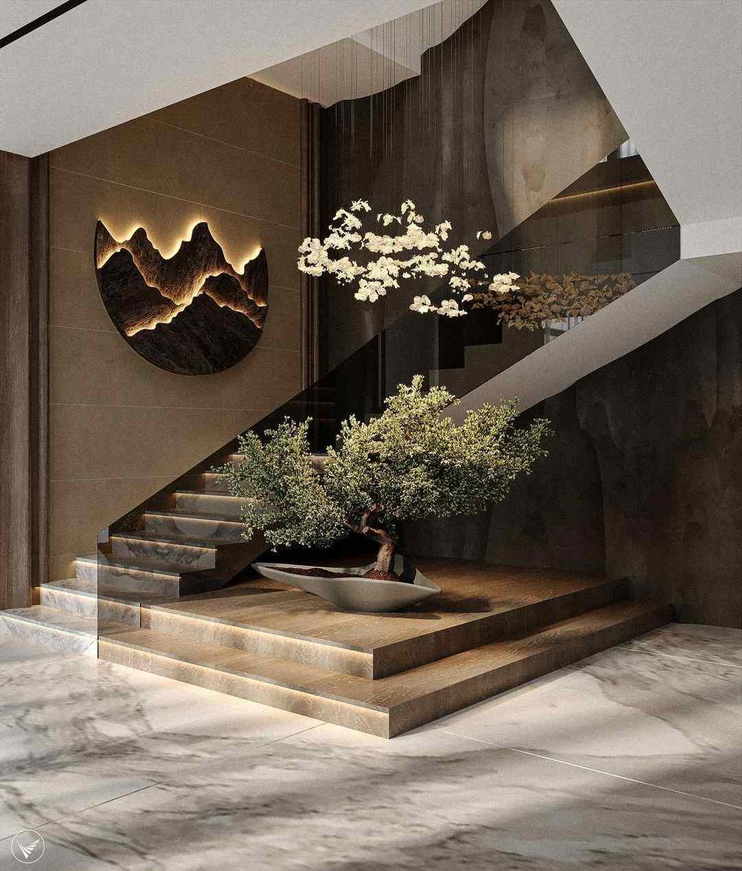 Cầu thang biệt thự ESG phong cách tự nhiên