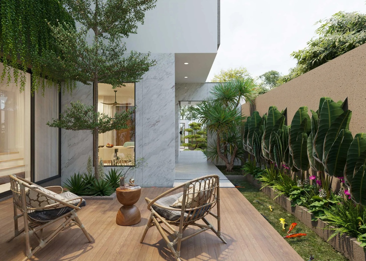 Nhà Vườn Đẹp Hài Hòa Với Thiên Nhiên Và Lối Sống Hiện Đại 2 góc nhà vườn đẹp hiện đại