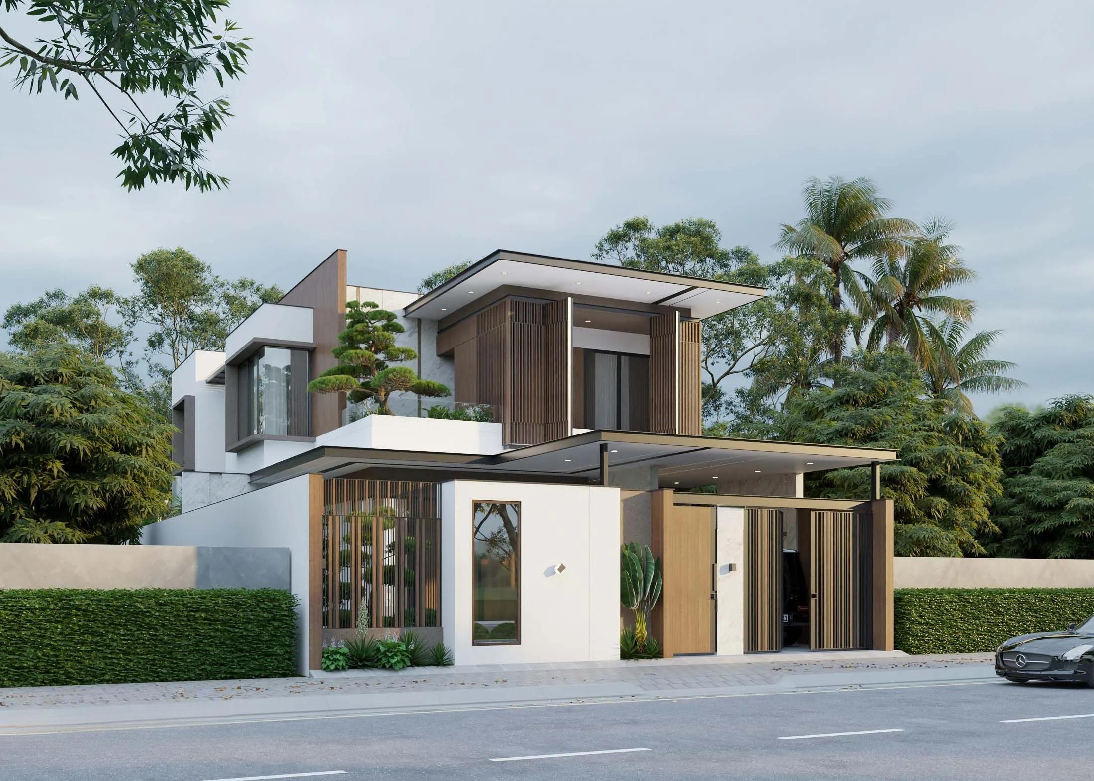 biệt thự sân vườn đẹp hài hòa thiên