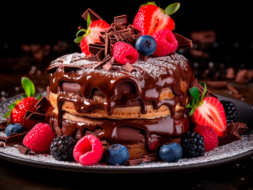 chocolate cake with berries generative ai