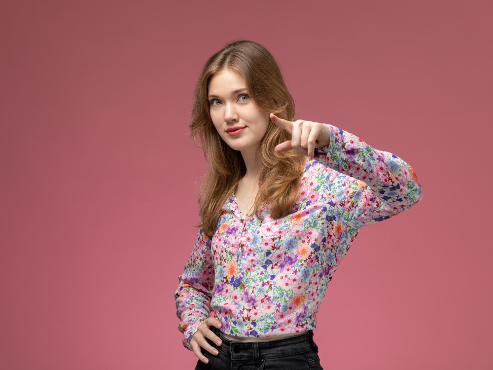 front view young lady posing like celebrity