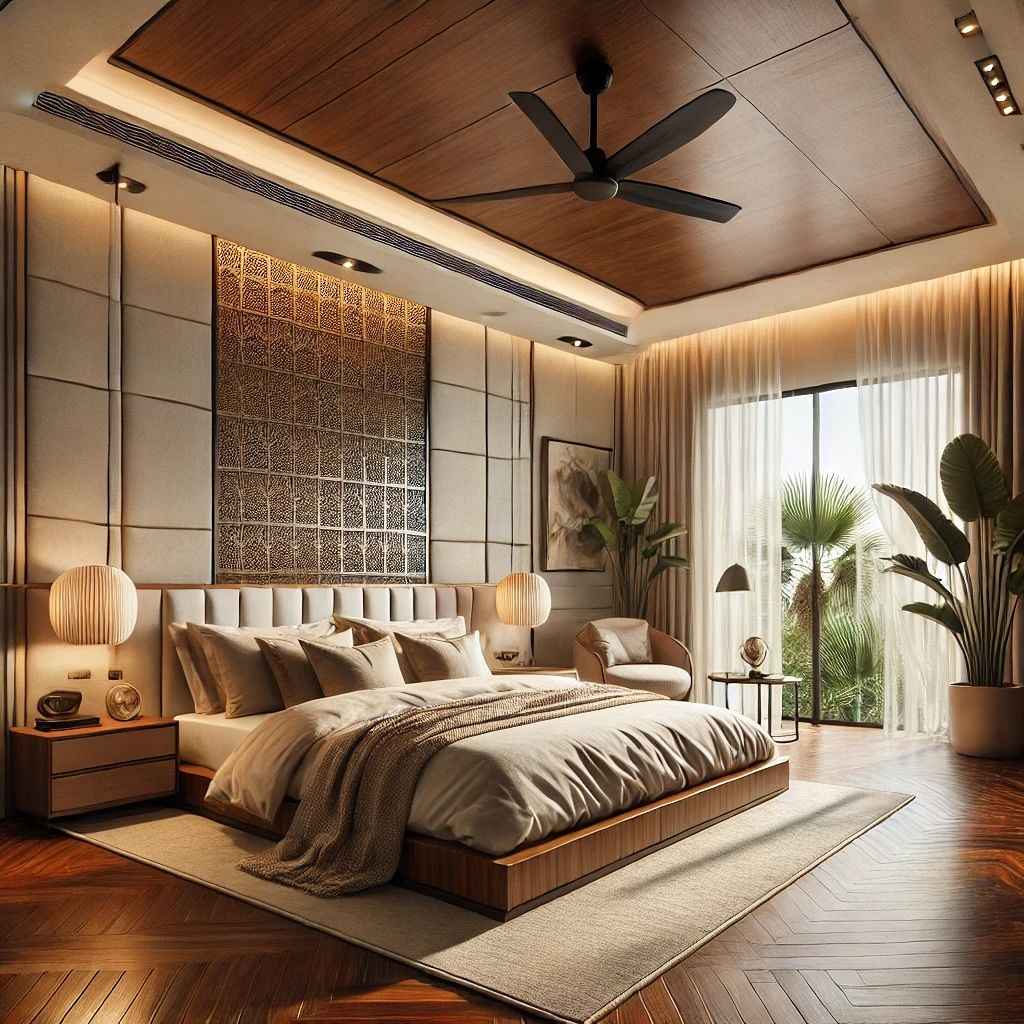 Phòng ngủ hiện đại với gam màu vật liệu ấm áp