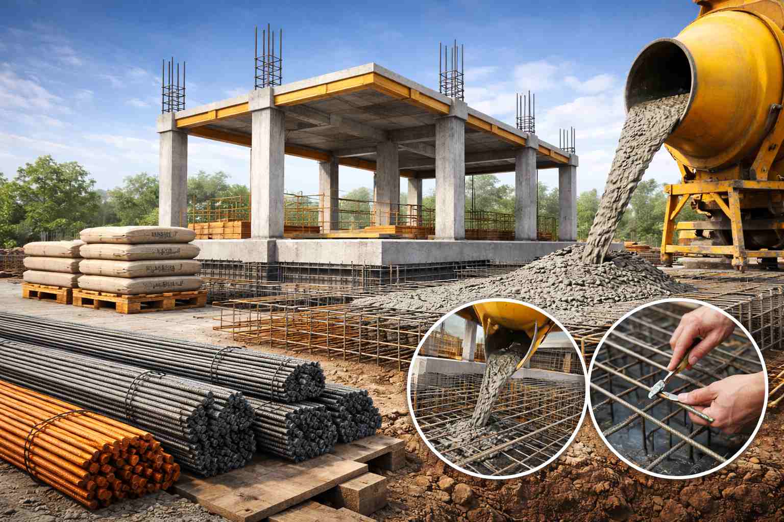 Thi công  kết cấu biệt thự cao cấp
 khung bê tông cốt thép và đổ móng biệt thự