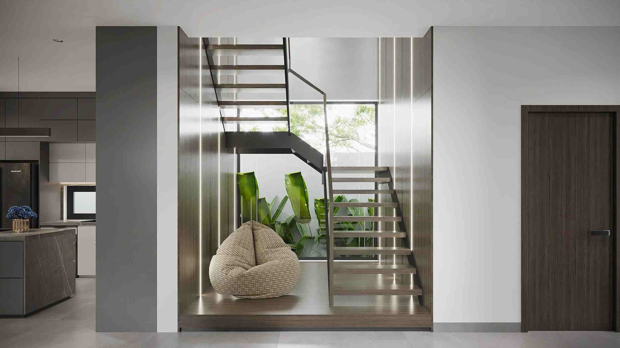 Kết Cấu Biệt Thự Bền Vững Với Bê Tông Cốt Thép Chuẩn 4 Cầu thang với kết cấu biệt thự bềnh vững hài hòa