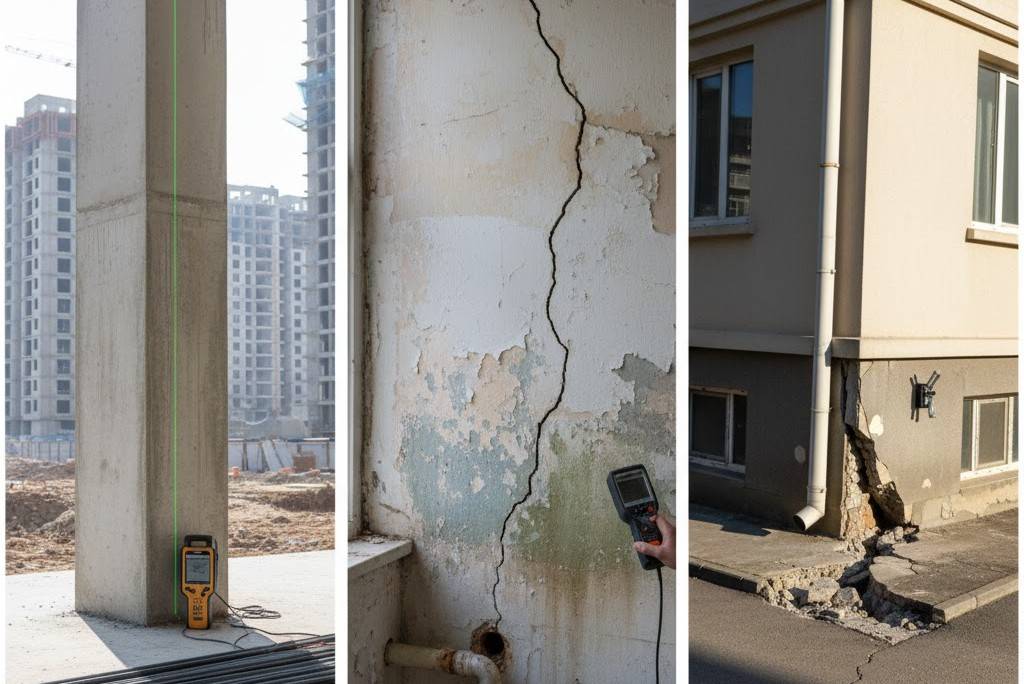 7 Kiểm Định An Toàn Công Trình: “Bức Tường Thứ Sáu” Bảo Vệ Chất Lượng 3 Phát hiện vết nứt và hư hại trong quá trình kiểm định công trình