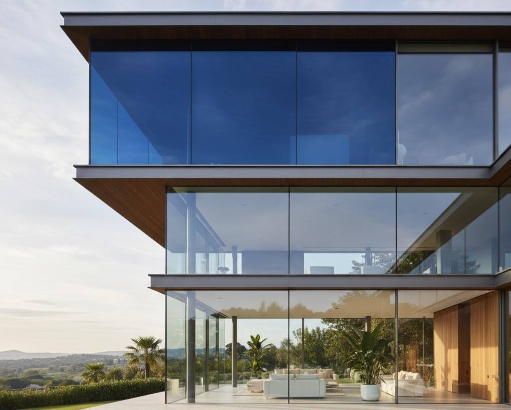 Kính Thông Minh Cho Biệt Thự – Giải Pháp Kính Đổi Màu Tự Động 4 kính thông minh cho biệt thự đổi màu phản quang xanh