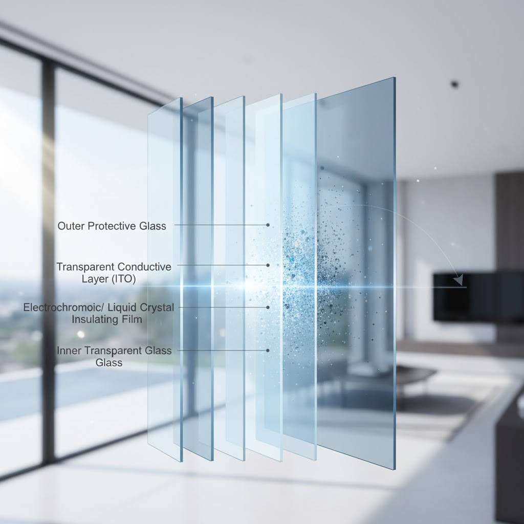 Kính Thông Minh Cho Biệt Thự – Giải Pháp Kính Đổi Màu Tự Động 2 Cấu tạo kính thông minh nhiều lớp trong xây dựng biệt thự