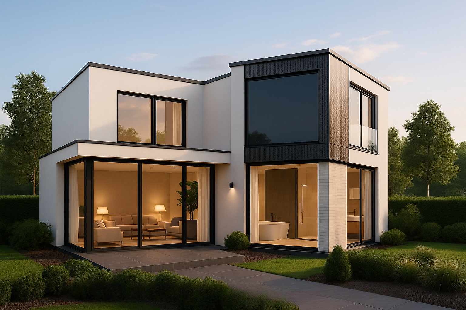 Biệt thự hai tầng hiện đại với kính thông minh chống nóng