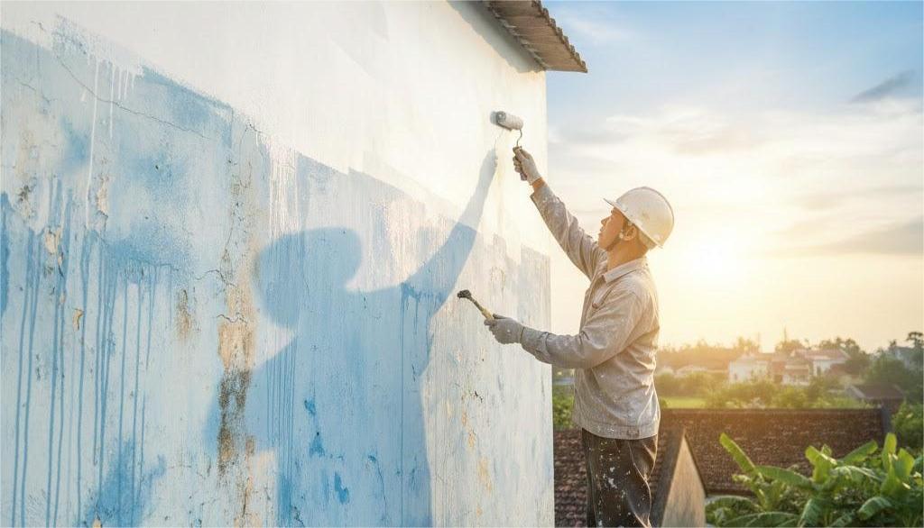 Sơn phủ chống thấm tường ngoài trước mùa mưa cuối năm