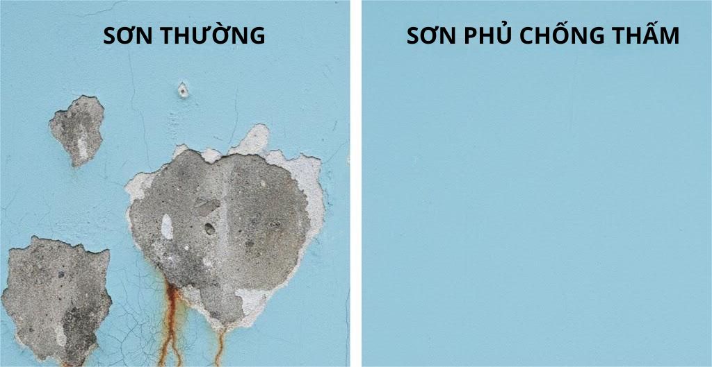 Lớp Sơn Phủ Chống Thấm Cuối Năm – Bí Quyết Giữ Tường Đẹp Qua Hai Mùa Nắng Mưa 3 So sánh sơn thường và sơn phủ chống thấm cho tường nhà