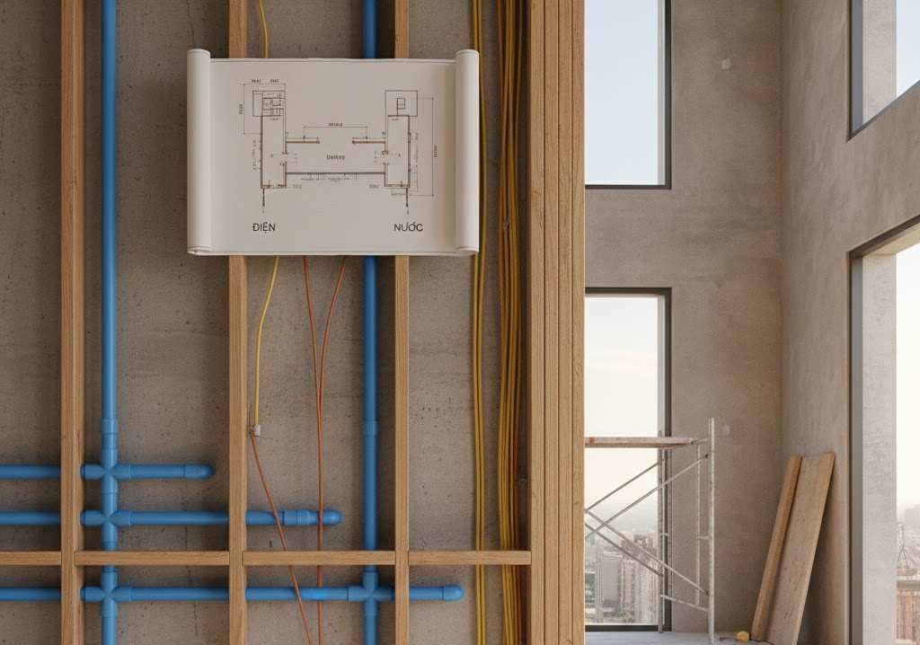 Mâu Thuẫn Thi Công Điện Nước – Giải Pháp Giữ Tiến Độ Cho Công Trình 2 Sơ đồ thi công điện nước trong tường biệt thự hiện đại