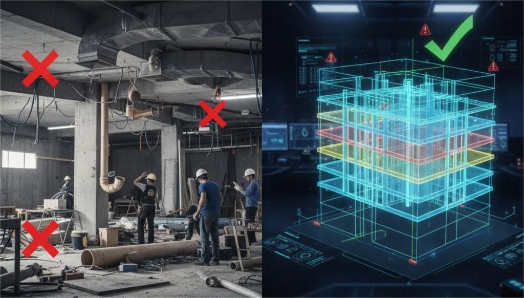 Mô Hình BIM: Giúp Công Trình Giữ Tiến Độ Trong Mùa Cao Điểm 2 Mô hình BIM phát hiện xung đột kỹ thuật trong thi công công trình