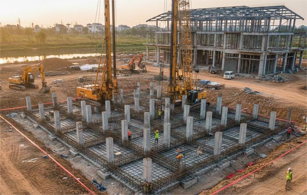 Móng Biệt Thự Cao Cấp Quyết Định Sự Ổn Định Công Trình Như Thế Nào 7 Móng biệt thự cao cấp thi công cọc bê tông chịu lực