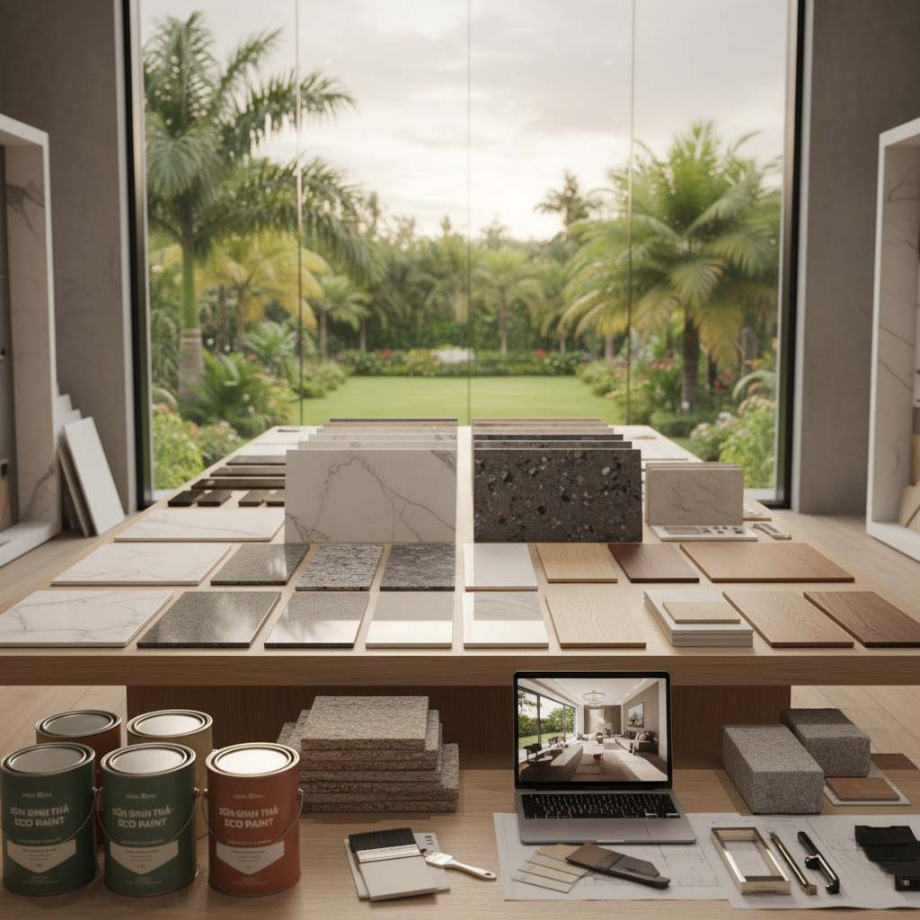 nhà cung cấp vật liệu nội thất trưng bày bảng mẫu gỗ đá cao cấp