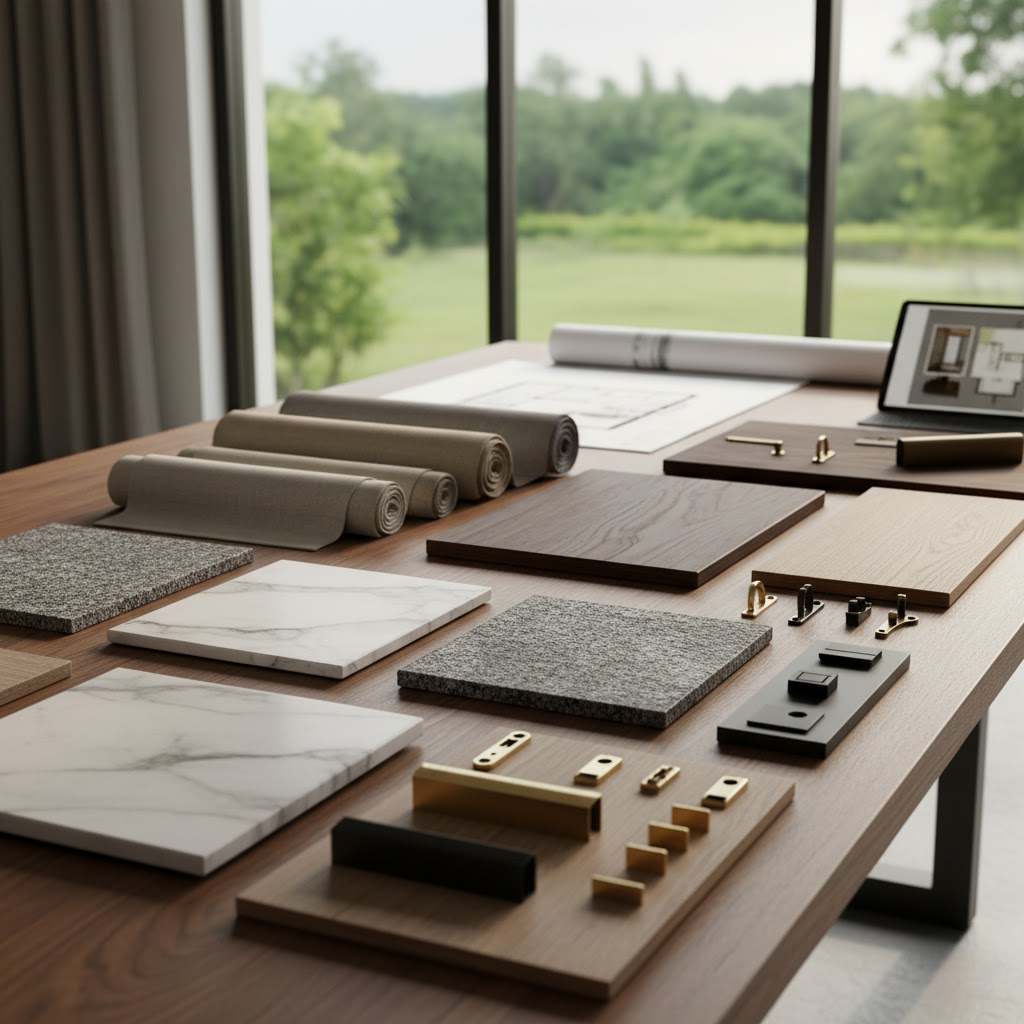 nhà cung cấp vật liệu nội thất với mẫu đá gỗ và phụ kiện kim loại
