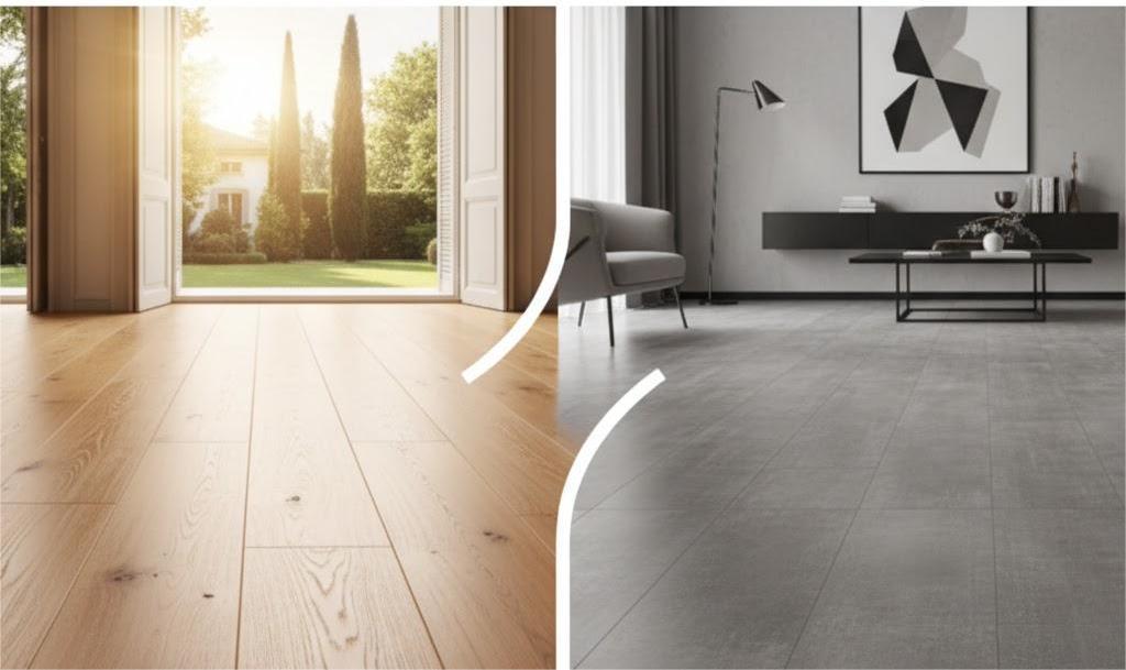 Sàn gỗ và sàn nhựa trong không gian nội thất biệt thự hiện đại