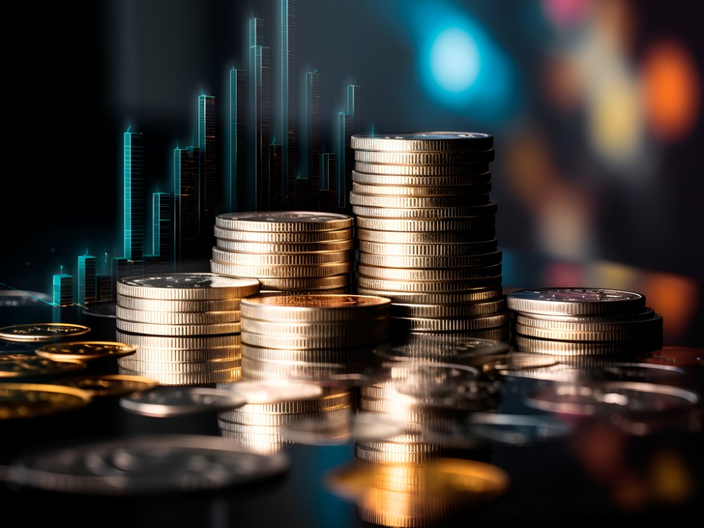 stack coins with graph showing economic statistics generative ai