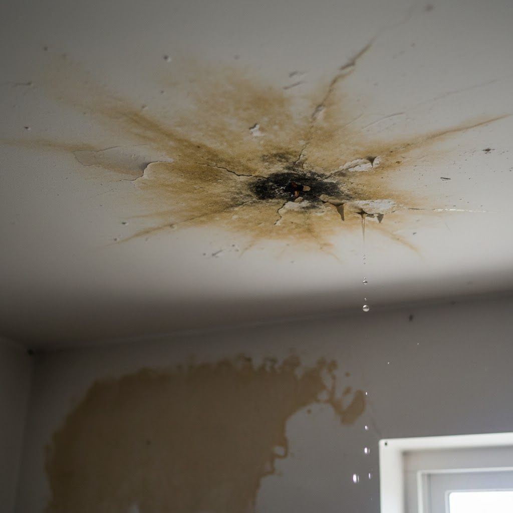 thấm dột mái ngói gây loang ố trần nhà