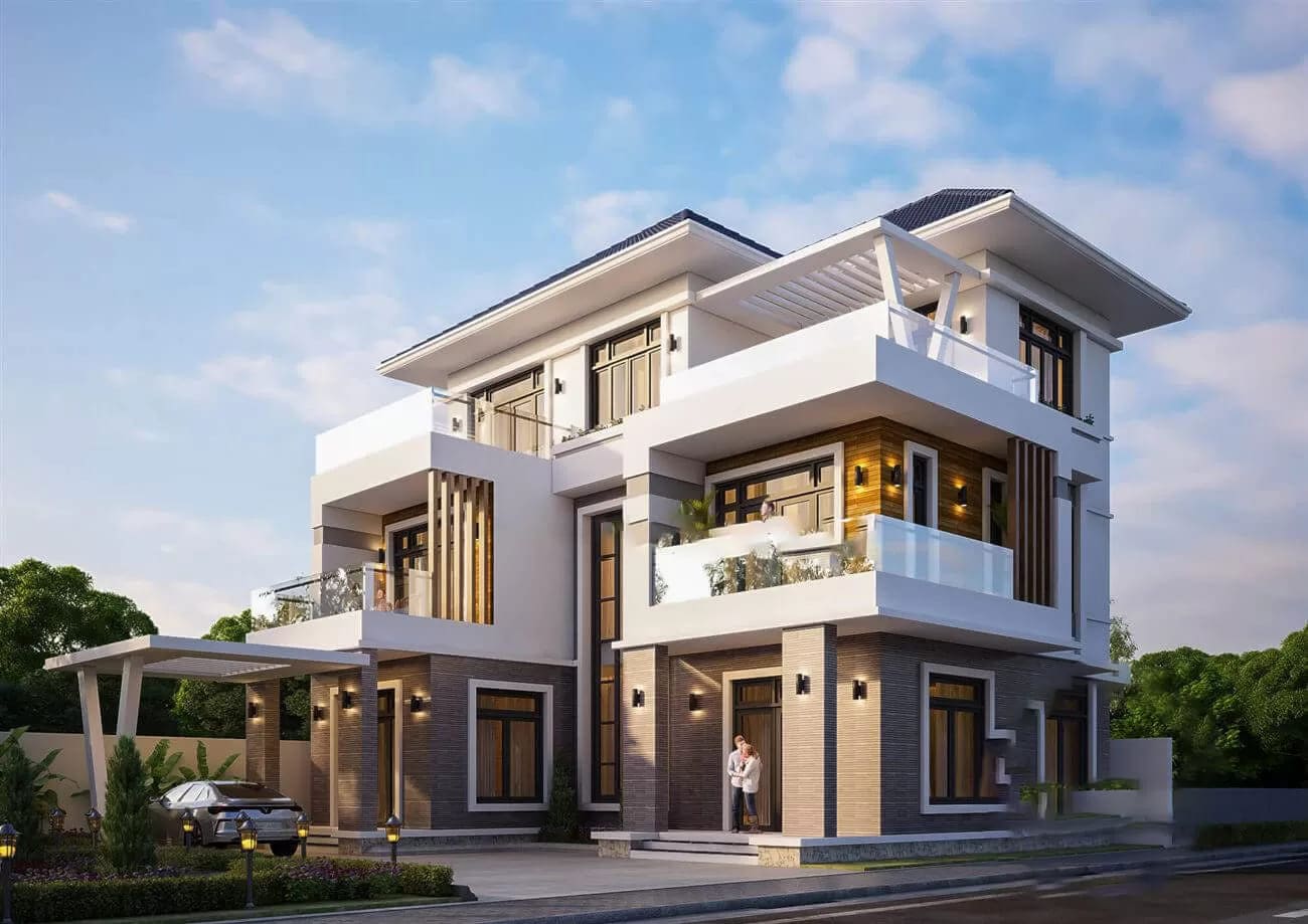 Thiết kế biệt thự cao cấp mái nhật hiện đại
