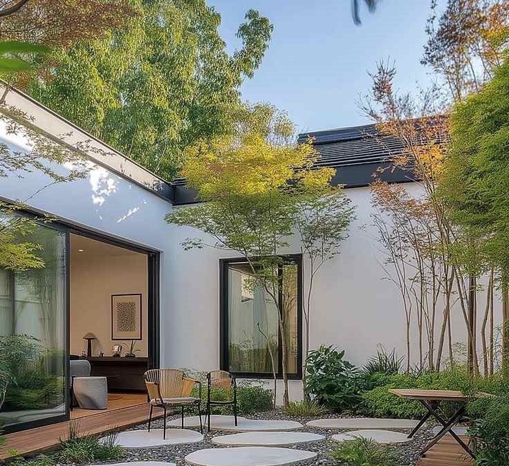 Thiết Kế Nhà Vườn Biệt Thự Từ Móng Đến Mái Kiểu “Xanh Hóa” 4 Thiết kế nhà vườn hiện đại với sân trong phong cách thiền tĩnh lặng