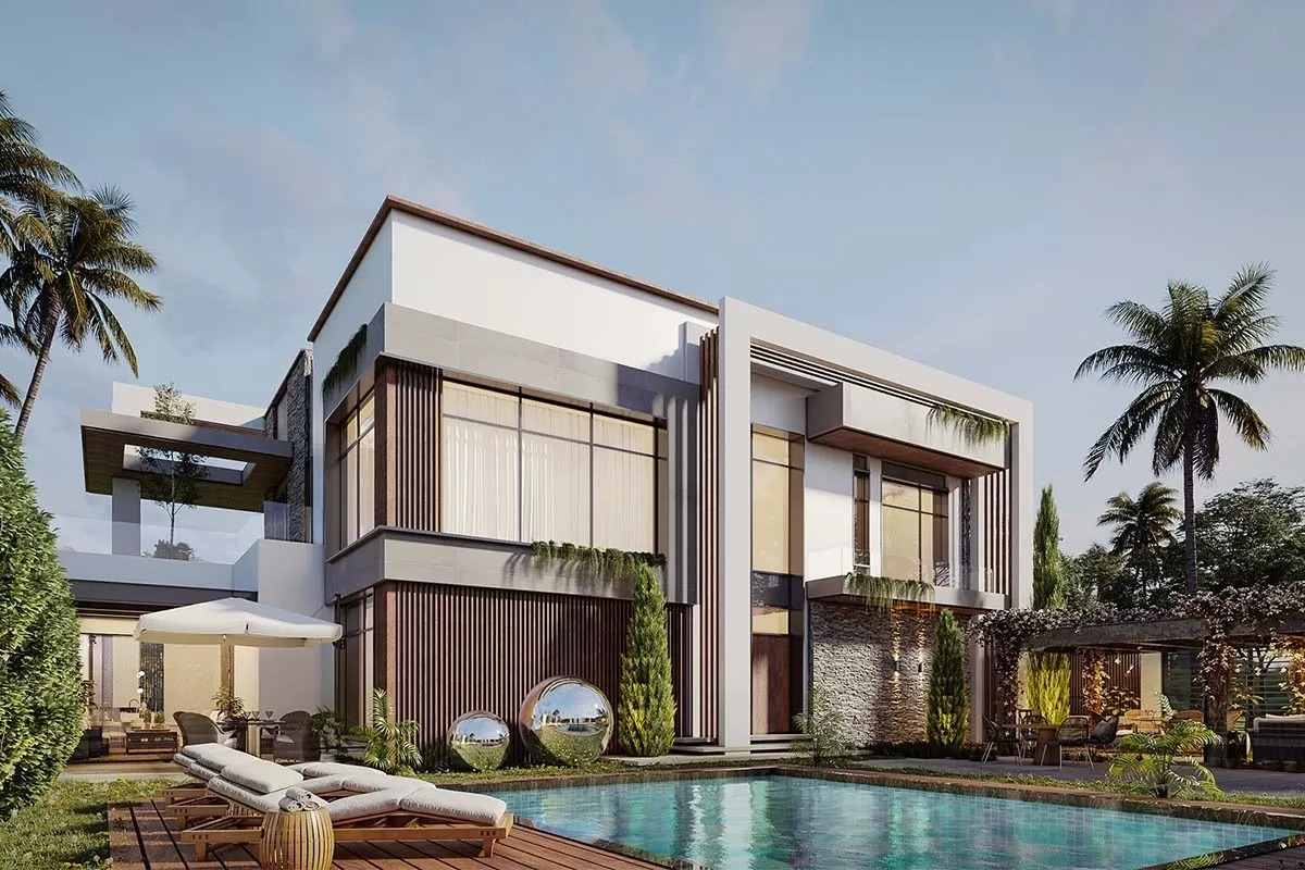 Biệt thự hiện đại 2 tầng với hồ bơi và không gian phủ xanh tự nhiên