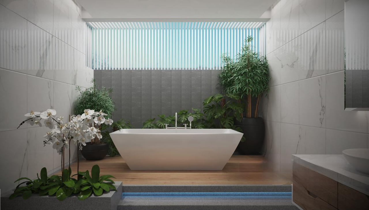 Phòng tắm biệt thự sử dụng vật liệu xây nhà