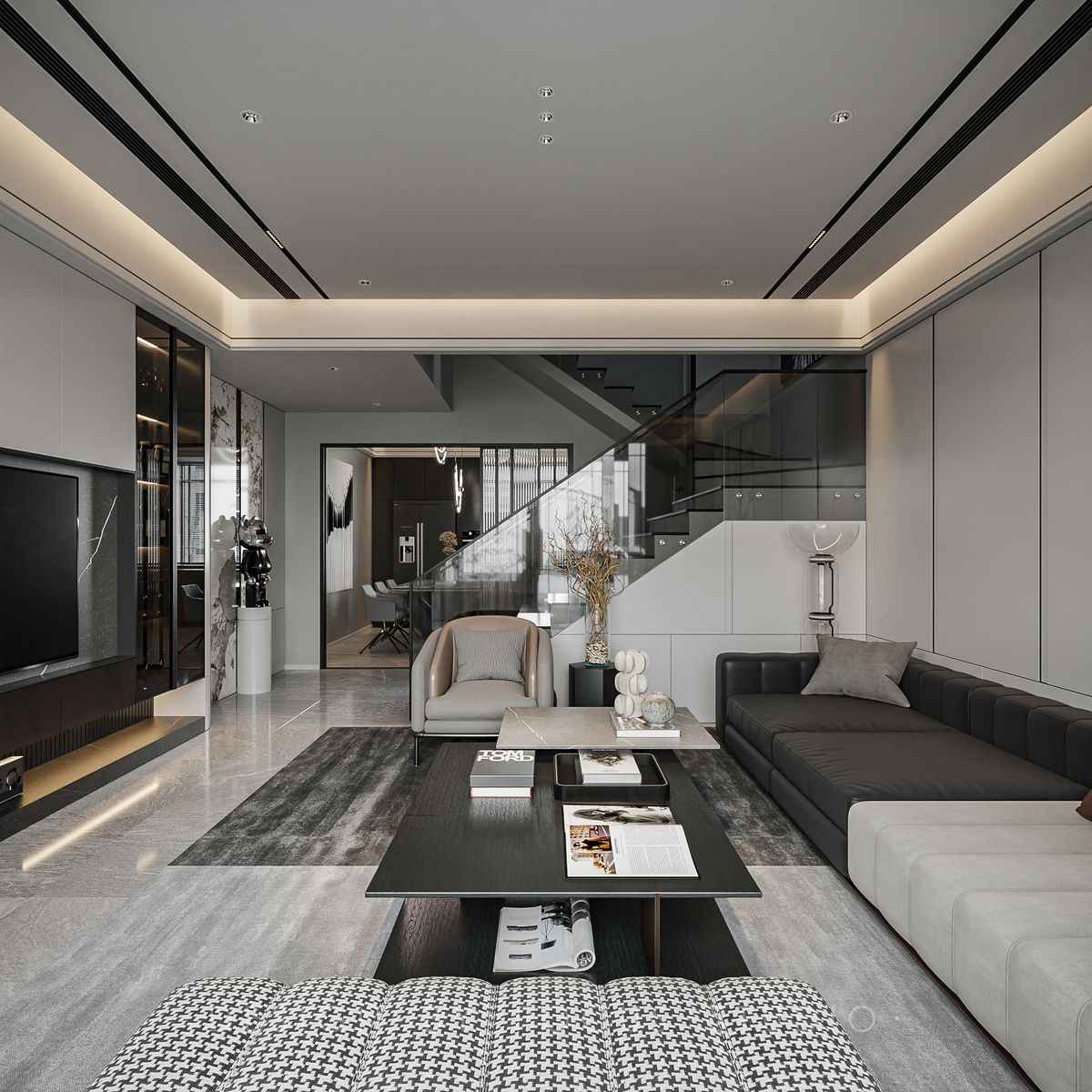 Không gian phòng khách trong xây biệt thự cao cấp hiện đại