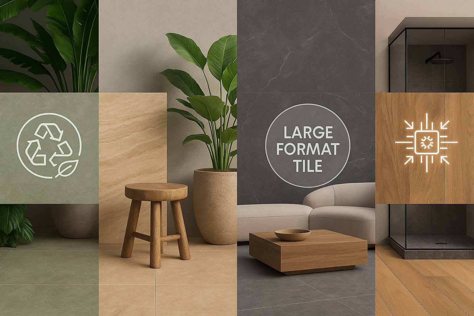 Xu Hướng Gạch Ốp Lát Cao Cấp 2026 - Khi Vật Liệu Trở Thành Phong Cách Sống 2 Xu hướng vật liệu nội thất 2026 với gạch khổ lớn và vật liệu xanh