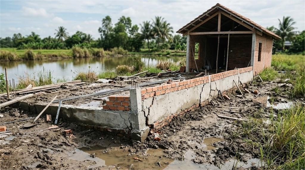 Hậu quả không xử lý nền đất yếu khi xây nhà